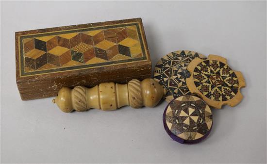 Four small items of Tunbridge Ware,